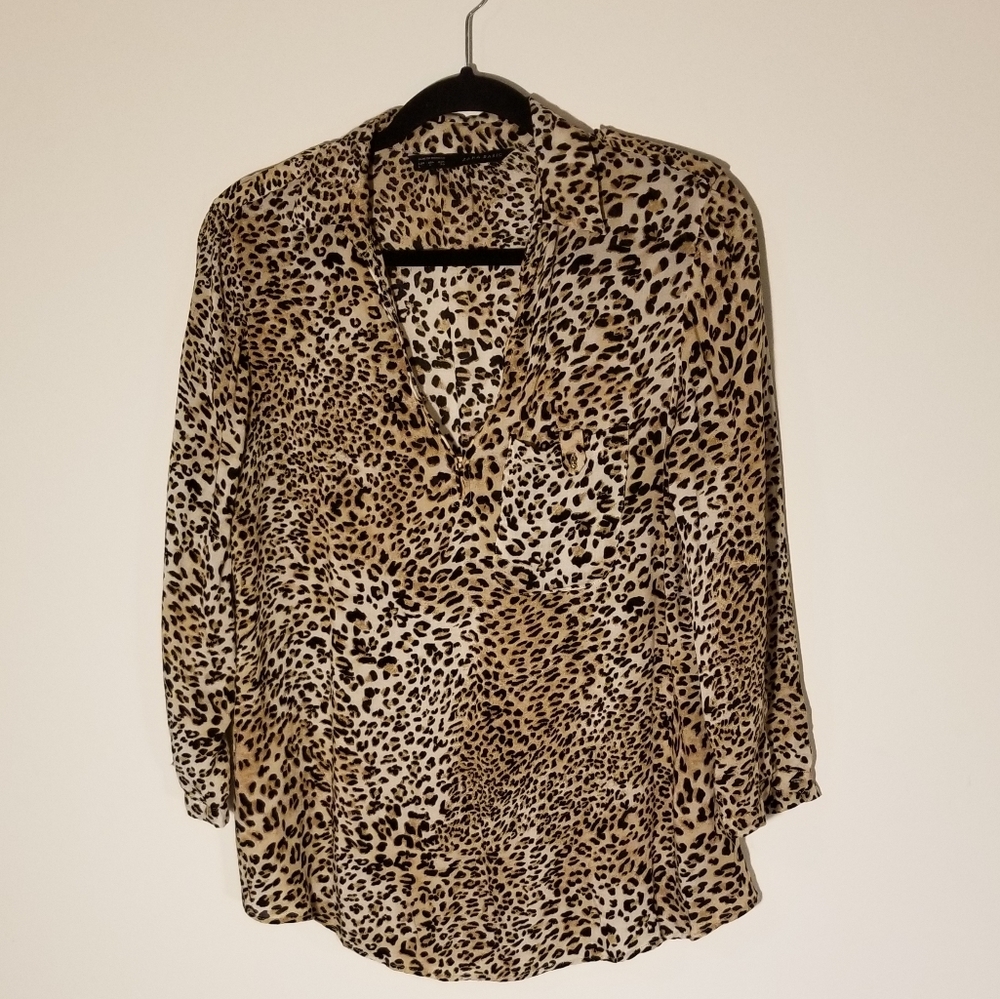 Zara leopard print 3/4 sleeve blouse